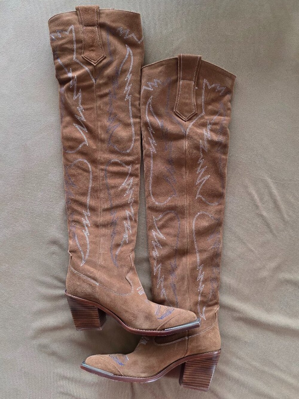 Zadig & Voltaire Women’s Cara Camel Suede Over the Knee Cowboy Boots Size 39